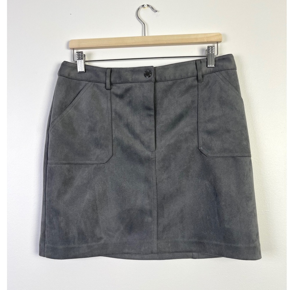 WHBM Officecore Faux Suede Contemporary Mini Skirt Pockets Gray Size‎ 10